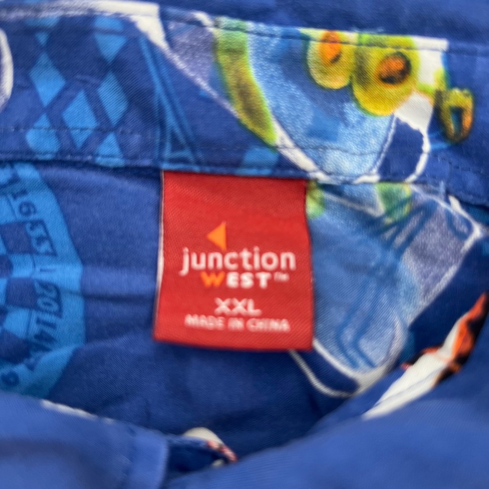 Junction West Mens XXL Casino Pin Up Cocktail Rayon Hawaiian Shirt Blue Retro - Picture 6 of 11